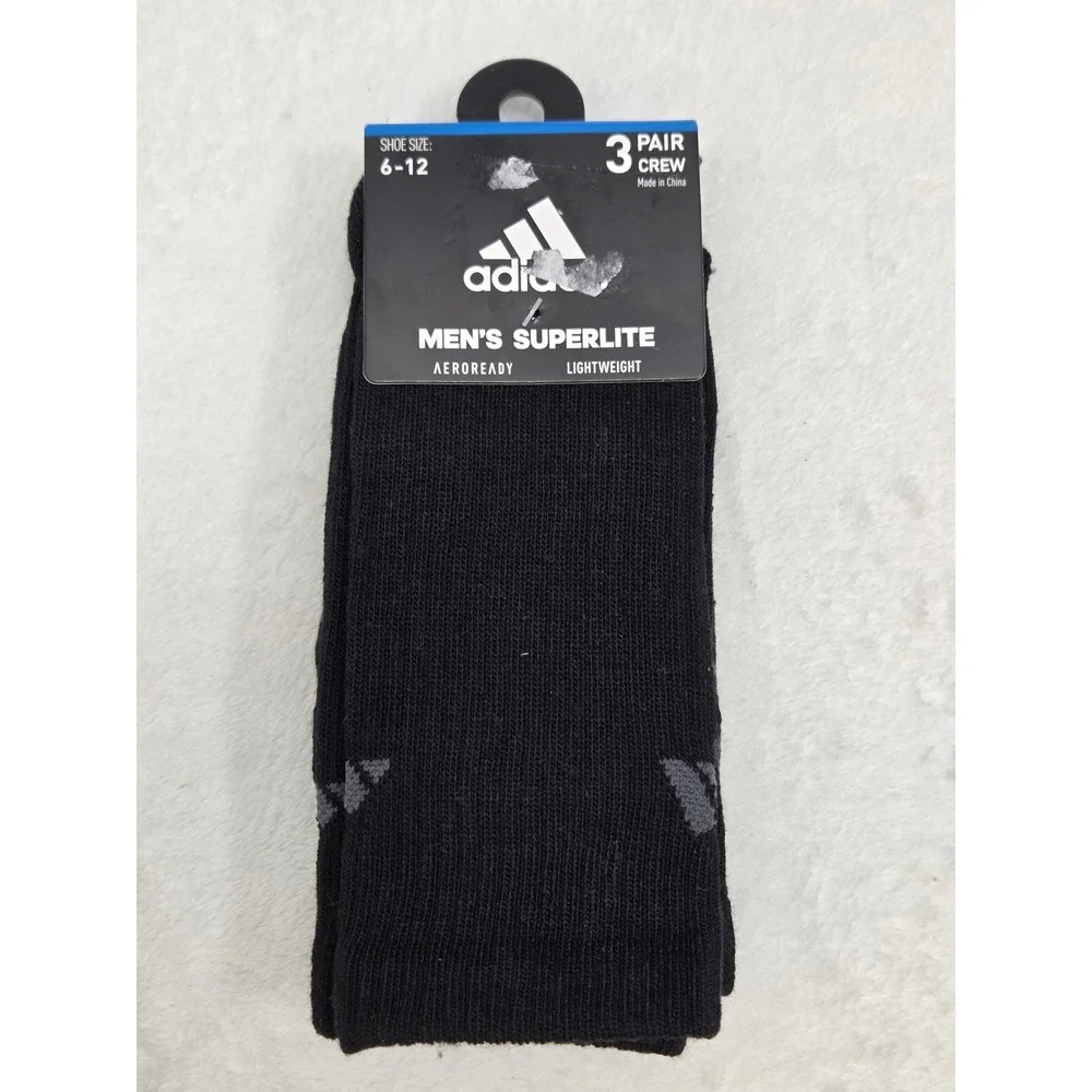 Adidas Mens Superlite Aeroready Crew Socks 3 Pair Pack Black Grey Shoe Size 6-12